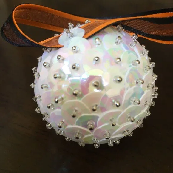 Christmas Eyeball Ornament Glam Sparkle Sequin Beaded Halloween OOAK Purple